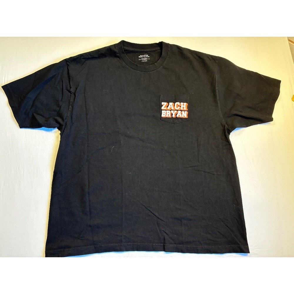 ZACH BRYAN Men's 2XL Black 'American Heartbreak' Pocket T-Shirt 100% Cotton